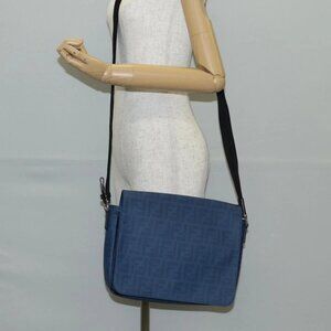 FENDI Zucca Canvas Shoulder Bag PVC Blue Silver Auth 135235M